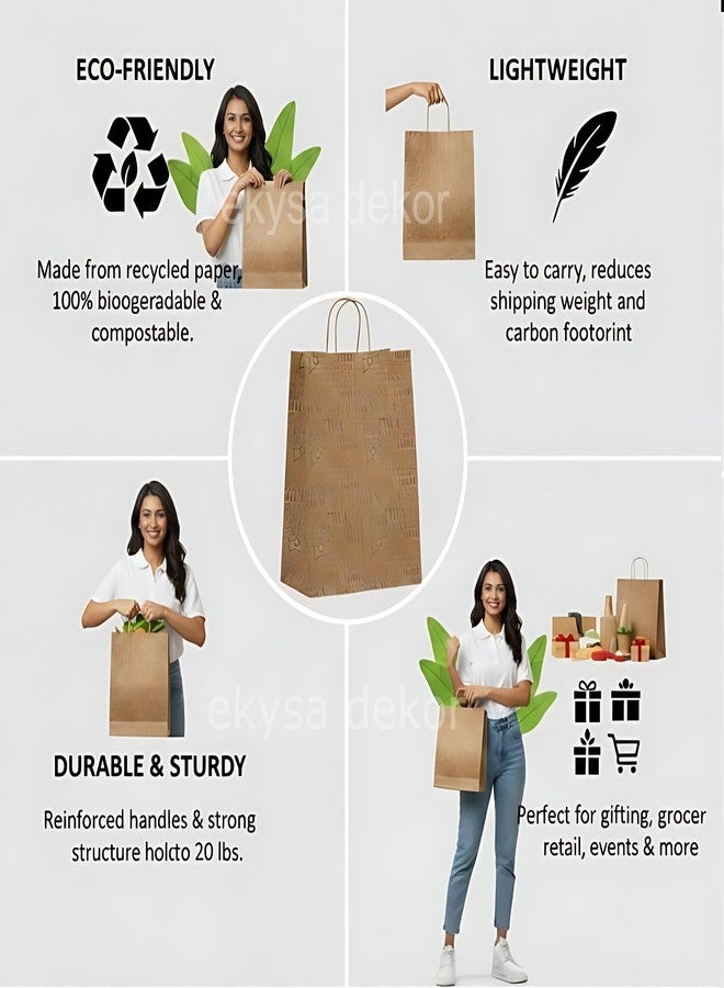 ekysa dekor أكياس ورقية بنية اللون قابلة لإعادة الاستخدام من إيكيسا ديكور، وزنها 130 جرامًا للمتر المربع، مزودة بمقابض، مثالية للحفلات والمهرجانات (ديوالي، عيد الفطر، عيد الميلاد)، وحفلات استقبال المولود الجديد، أو كهدايا ترويجية للشركات [بني، 16 × 12 × 4 بوصة، عبوة من 5 قطع] - Image 3